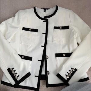 White House Black Market White Jacket with Black Trim